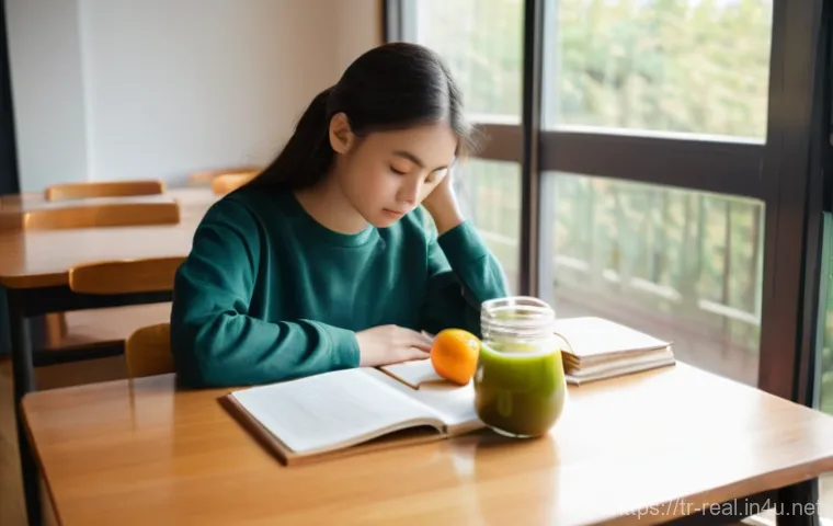 공인중개사 시험 당일 유의사항 - **Prompt:** A serene and brightly lit scene of a young adult student (around 17-19 years old) having...