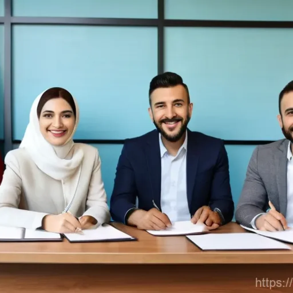 공인중개사 필수 용어 사전 - A vibrant and modern Turkish land registry office (Tapu Dairesi). A diverse Turkish couple, dressed ...