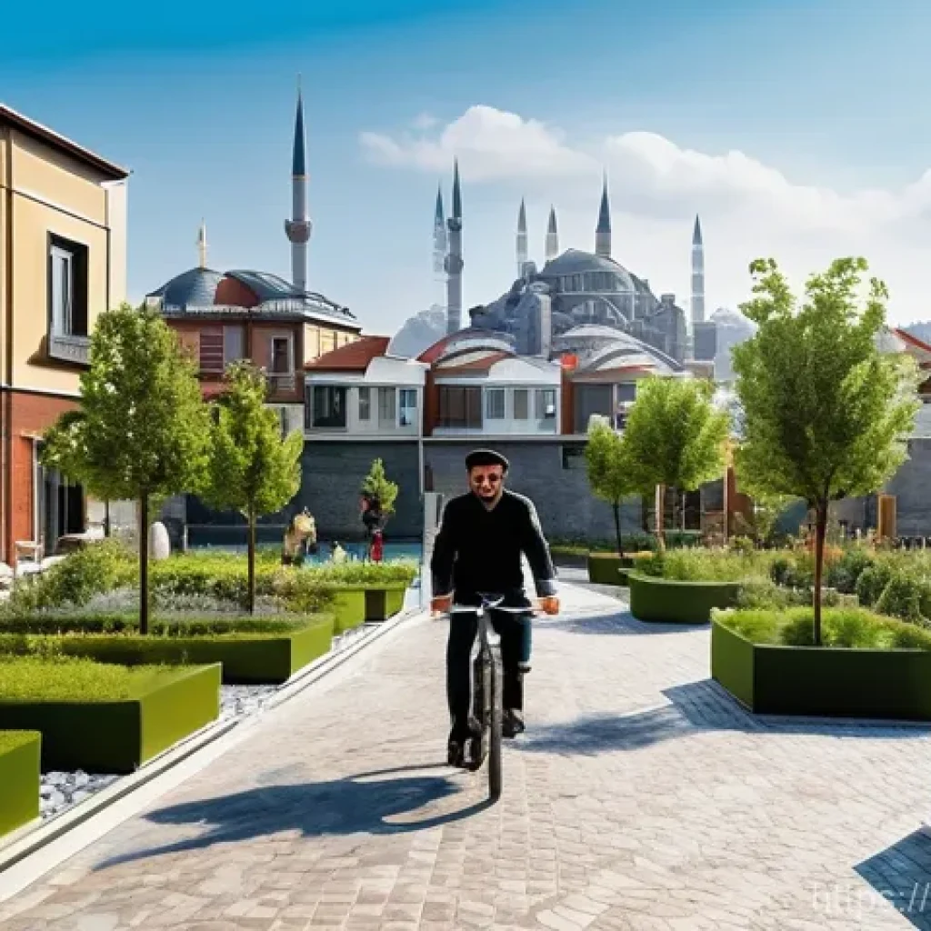 공인중개사 부동산 시장 트렌드 - **Urban Renaissance in Istanbul's New District**
    A vibrant, sun-drenched cityscape depicting a n...