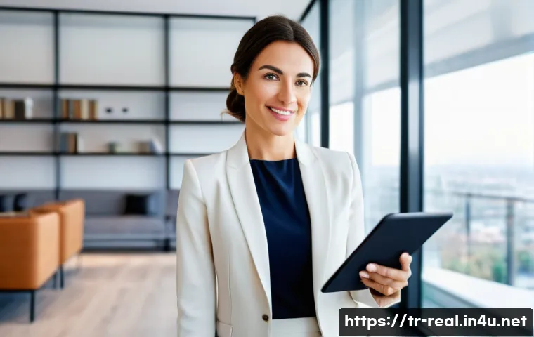 공인중개사 시험 대비 최신 강의 활용법 - **Prompt 1: The Modern Real Estate Professional in Action**
    A dynamic, eye-level shot of a confi...