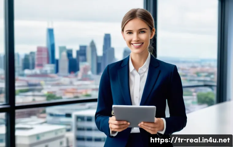 공인중개사 자격증을 통한 경력 전환 - A confident, young real estate professional, either male or female, dressed in sharp business casual...