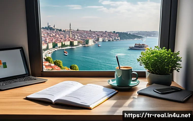 공인중개사 시험 준비를 위한 플래너 사용법 - A modern and cozy home office setup in Istanbul, featuring a sleek ergonomic chair and a wooden desk...