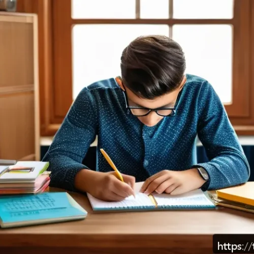 공인중개사 시험 준비와 관련된 최신 기법 활용 사례 - A focused young Turkish student sitting at a wooden desk in a cozy, sunlit room, surrounded by color...
