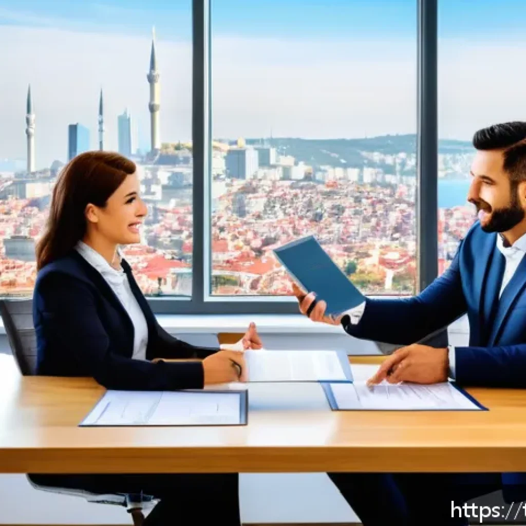 공인중개사 자격증 장단점 분석 - A professional Turkish real estate consultant confidently presenting property options to diverse cli...