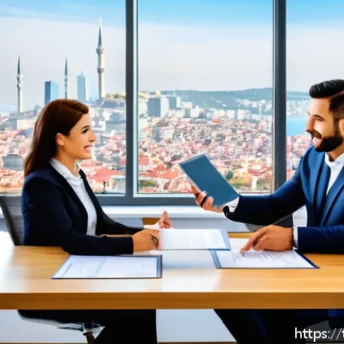 공인중개사 자격증 장단점 분석 - A professional Turkish real estate consultant confidently presenting property options to diverse cli...