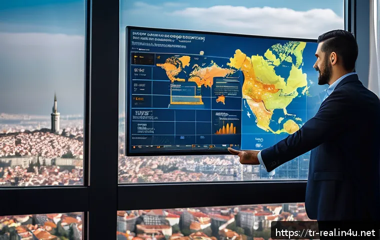 공인중개사 자격증으로 프리랜서로 일하기 - A professional Turkish freelance real estate consultant in a modern Istanbul office, analyzing detai...