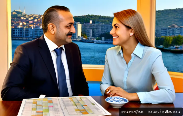 공인중개사로 부동산 컨설팅 성공 사례 - Photorealistic real estate consulting success scene in Istanbul, Turkey: a confident Turkish real es...